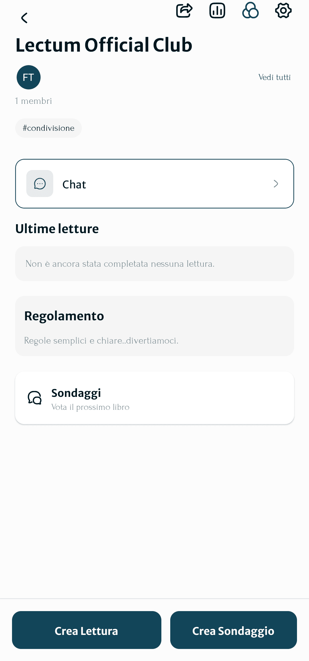 Schermata principale del club di lettura su Lectum