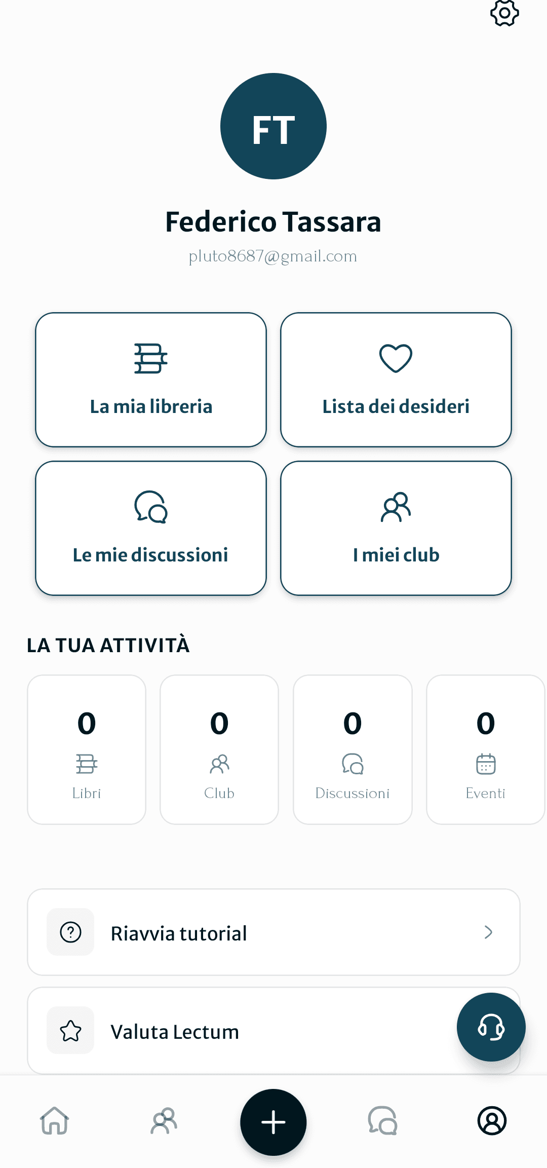Profilo utente con statistiche di lettura su Lectum